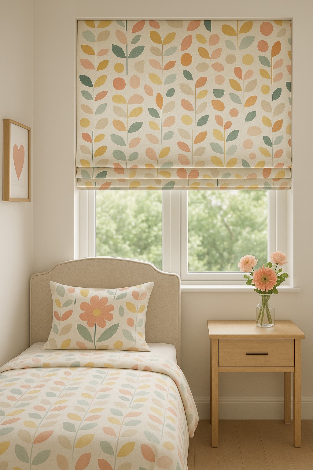 Coloured_Leaves_Roman Blind_Bedroom