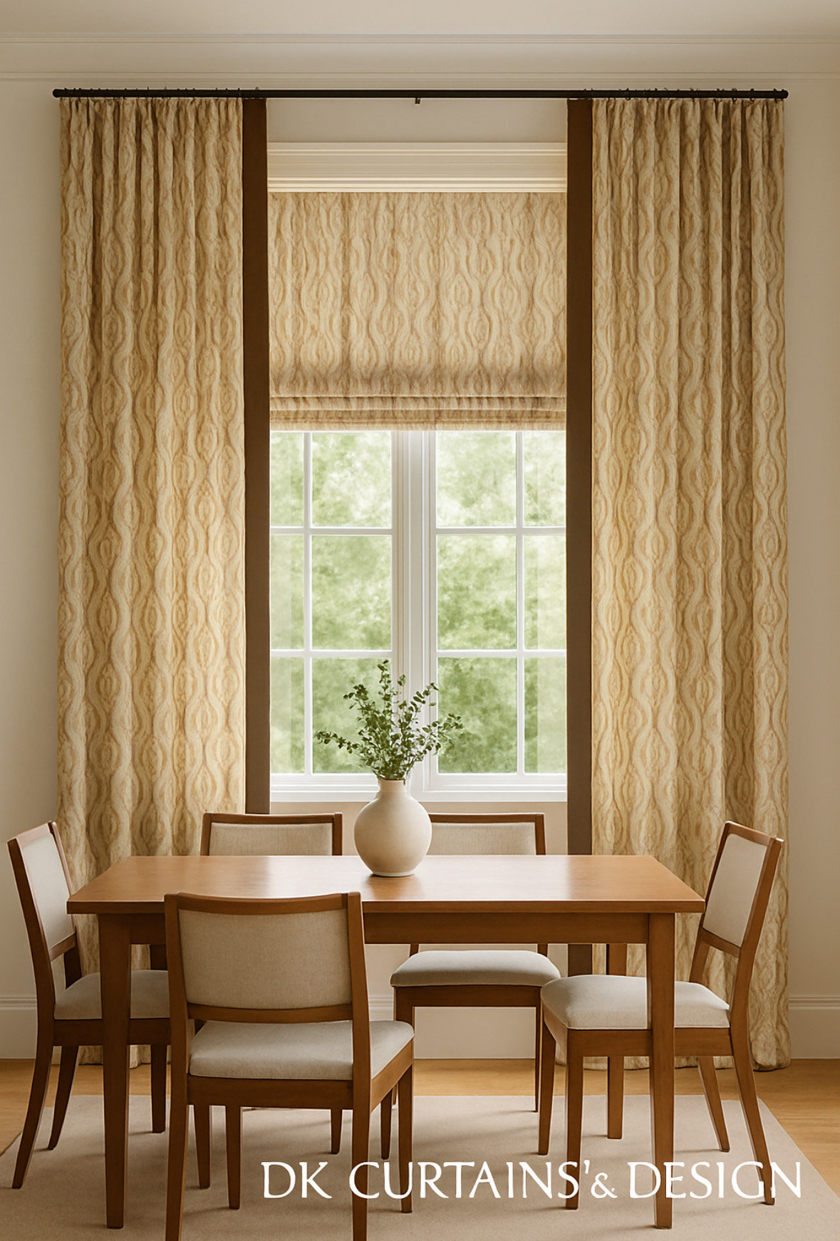 Golden_Brown_3inch_Pencil_Pleat_Border_Down_Leading_Edge_Dinig_Room