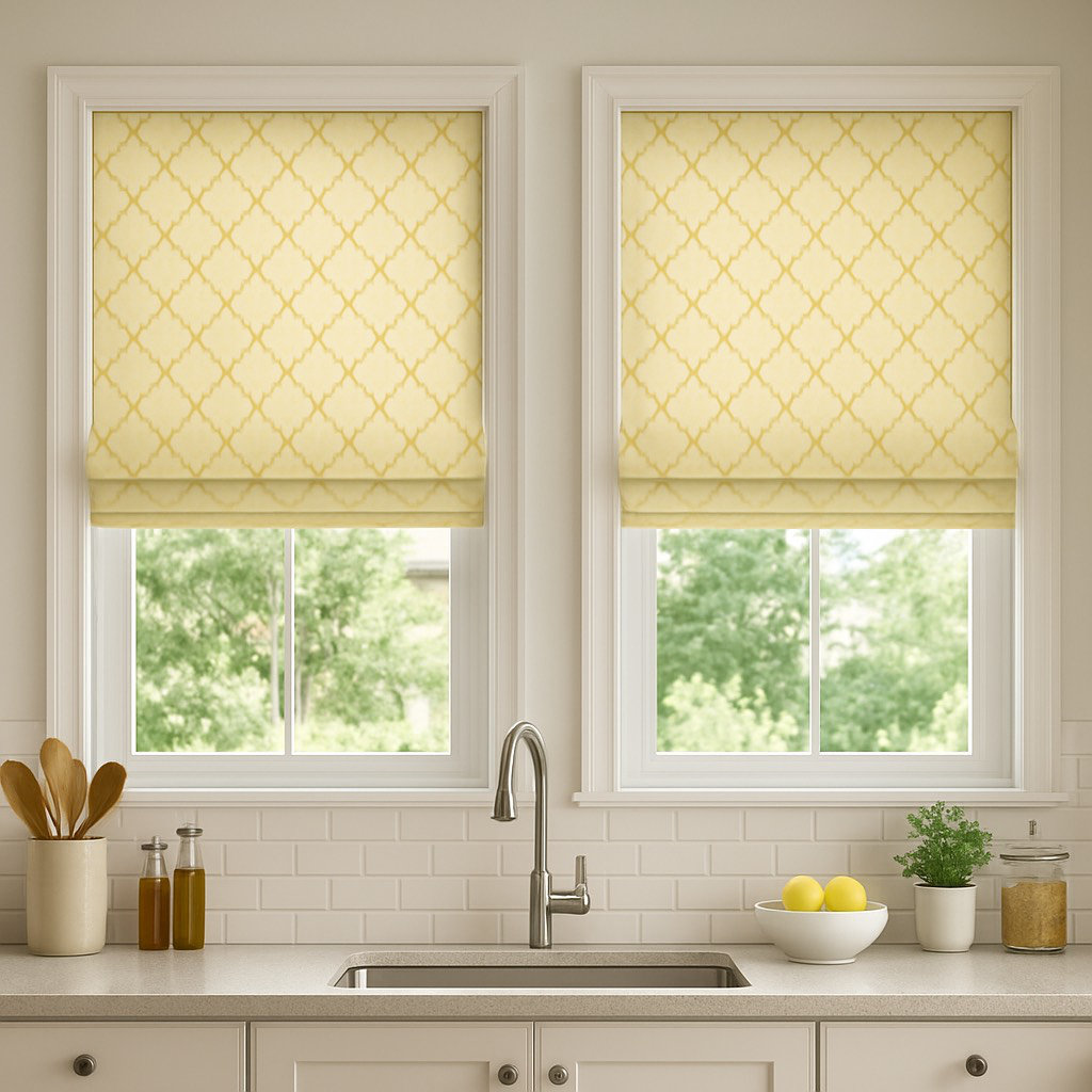 Yellow_Criss-cross_Roman Blind_Kitchen